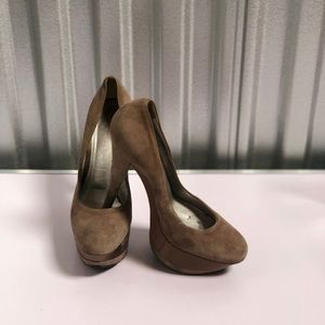 Casadei Brown Platform Suede and Satin Pumps